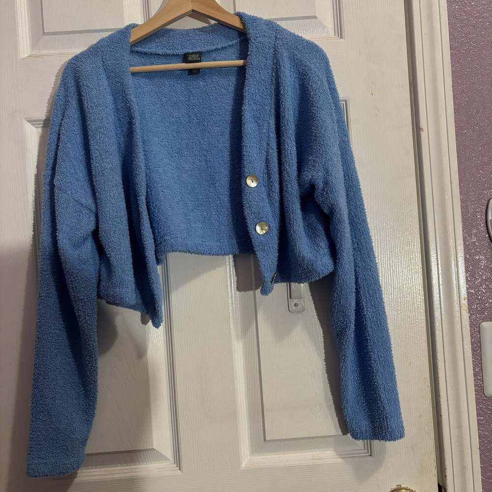 Wild Fable Azure Blue Soft Terry Cropped Sweater Top (Size Large) SP2